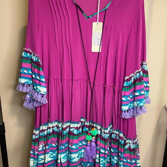 Modams Boutique Fuchsia Pompom Sun Dress  (US size L) - Picture 2 of 6